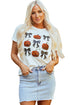 Playful Pumpkin And Bow Graphic Print Crew Neck Tee