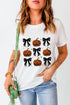 Playful Pumpkin And Bow Graphic Print Crew Neck Tee