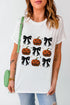 Playful Pumpkin And Bow Graphic Print Crew Neck Tee
