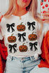 Playful Pumpkin And Bow Graphic Print Crew Neck Tee