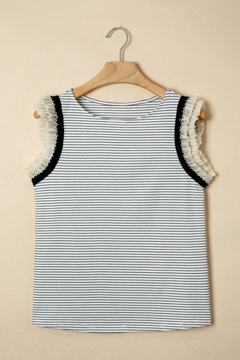 Playful Ruffle Trim Striped Print Tank Top