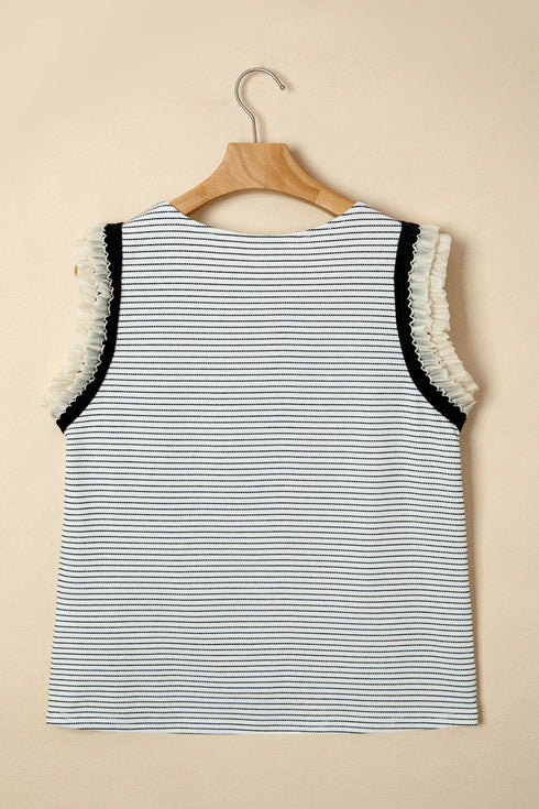 Playful Ruffle Trim Striped Print Tank Top