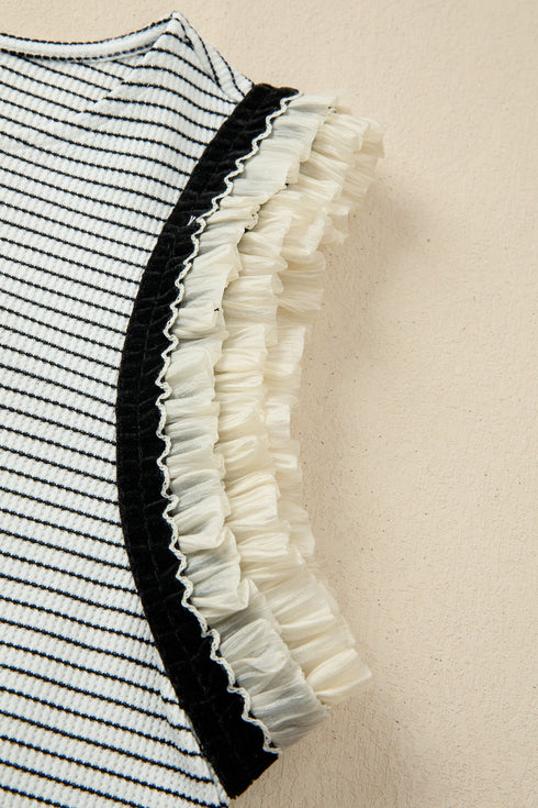 Playful Ruffle Trim Striped Print Tank Top