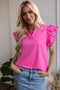 Playful Scalloped Edge Detail Layered Flutter Sleeve V Neck Top