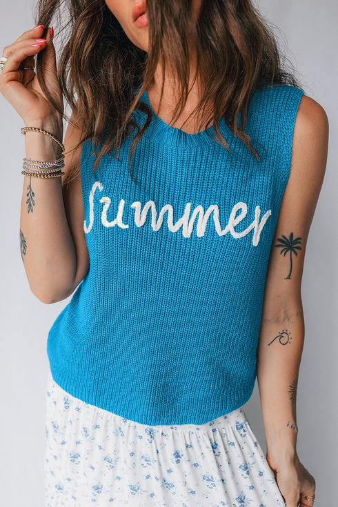 Playful Script Graphic Sleeveless Knit Top