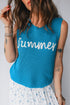 Playful Script Graphic Sleeveless Knit Top