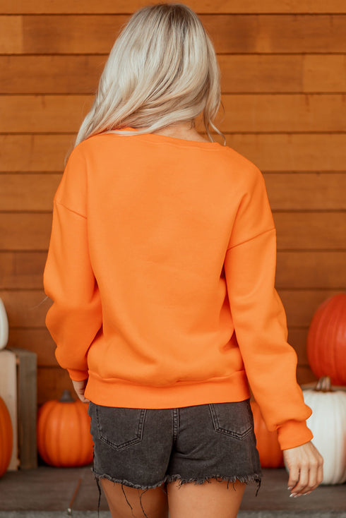 Playful Skeleton And Pumpkin Graphic Pullover Sweatshirt