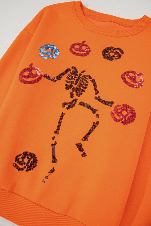 Playful Skeleton And Pumpkin Graphic Pullover Sweatshirt