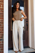 Pleated Button Detail Drawstring Wide Leg Pants