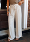 Pleated Button Detail Drawstring Wide Leg Pants