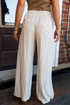 Pleated Button Detail Drawstring Wide Leg Pants
