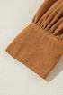 Pleated Corduroy Puff Sleeve Shift Mini Dress