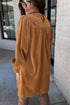 Pleated Corduroy Puff Sleeve Shift Mini Dress