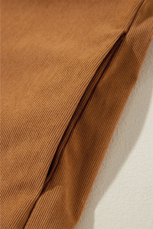 Pleated Corduroy Puff Sleeve Shift Mini Dress