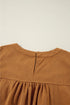 Pleated Corduroy Puff Sleeve Shift Mini Dress