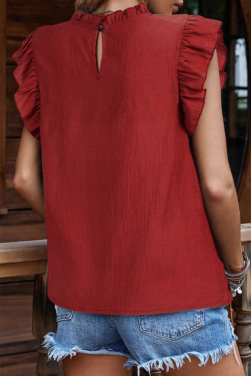 Pleated Detail Ruffle Sleeve Viscose Blend Blouse