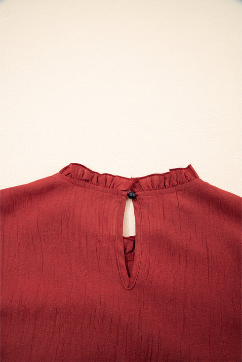 Pleated Detail Ruffle Sleeve Viscose Blend Blouse