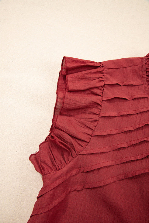Pleated Detail Ruffle Sleeve Viscose Blend Blouse