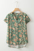 Pleated Floral Print Button Front Short Sleeve Viscose Blouse