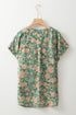 Pleated Floral Print Button Front Short Sleeve Viscose Blouse