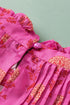 Pleated Floral Print Flutter Sleeve Round Neck Blouse