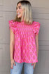 Pleated Floral Print Flutter Sleeve Round Neck Blouse