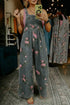 Pleated High Waist Floral Wide Leg Denim Jumpsuit