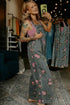 Pleated High Waist Floral Wide Leg Denim Jumpsuit