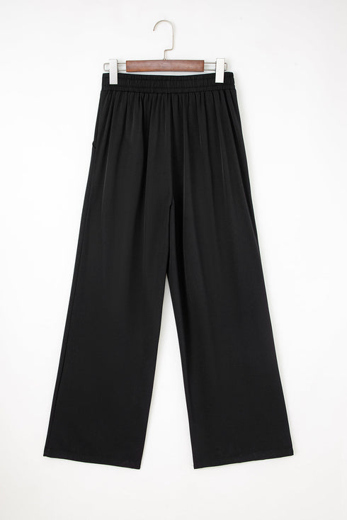 Pleated High Waist Pull On Wide Leg Pants