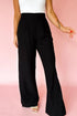 Pleated High Waist Pull On Wide Leg Pants