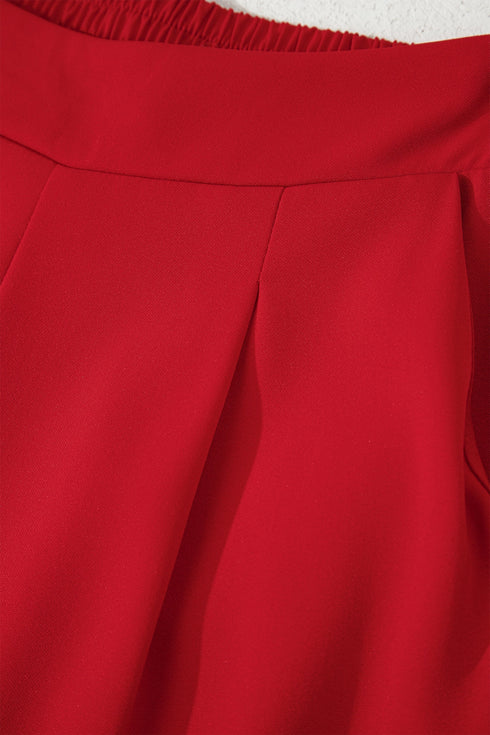 Pleated High Waist Pull On Wide Leg Pants