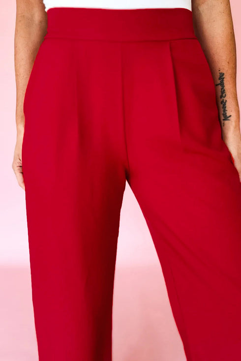 Pleated High Waist Pull On Wide Leg Pants