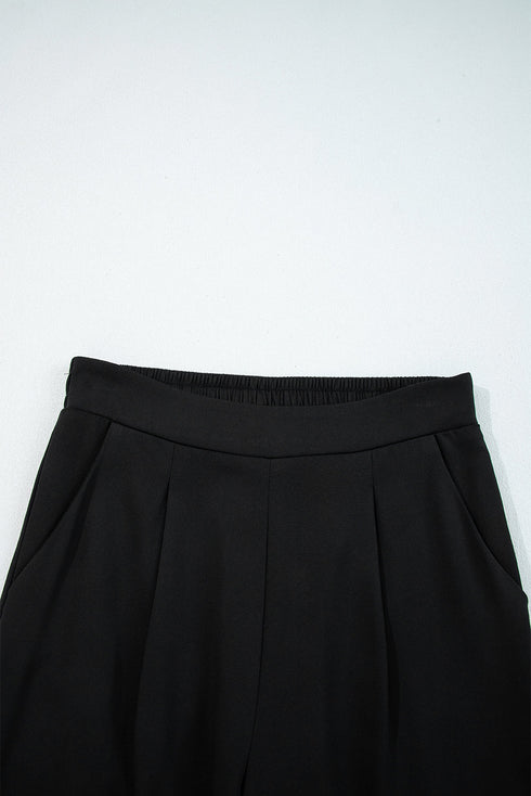 Pleated High Waist Pull On Wide Leg Pants