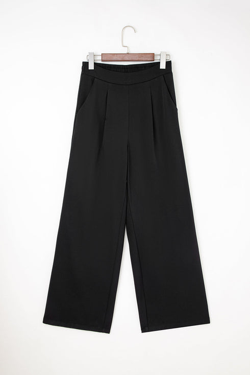 Pleated High Waist Pull On Wide Leg Pants
