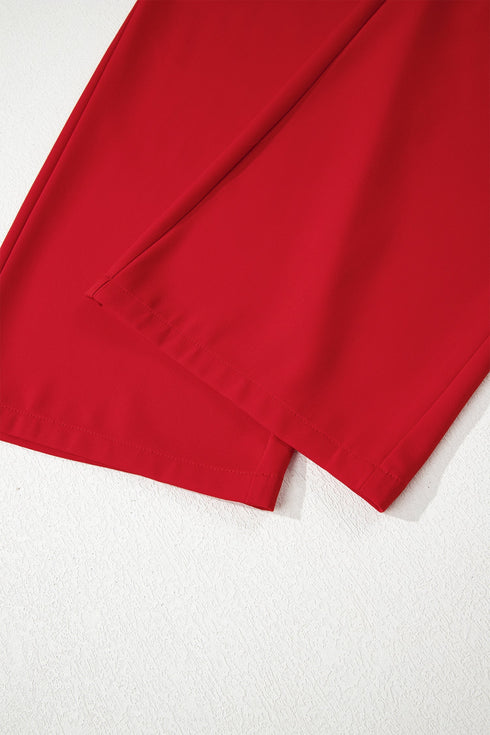Pleated High Waist Pull On Wide Leg Pants