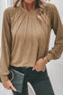 Pleated Neckline Knit Bodice Lace Sleeve Top