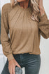 Pleated Neckline Knit Bodice Lace Sleeve Top