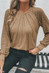 Pleated Neckline Knit Bodice Lace Sleeve Top