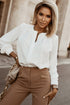 Pleated Neckline Long Sleeve Bishop Cuff Blouse
