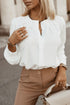 Pleated Neckline Long Sleeve Bishop Cuff Blouse