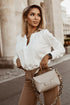 Pleated Neckline Long Sleeve Bishop Cuff Blouse