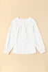Pleated Neckline Long Sleeve Bishop Cuff Blouse