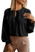 Pleated Neckline Long Sleeve Bishop Cuff Blouse