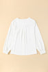 Pleated Neckline Long Sleeve Bishop Cuff Blouse