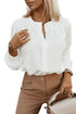 Pleated Neckline Long Sleeve Bishop Cuff Blouse