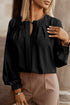 Pleated Neckline Long Sleeve Bishop Cuff Blouse