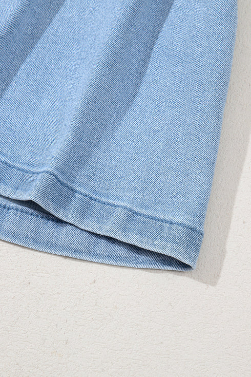 Pleated Patchwork Lightweight Wide Leg Denim Shorts