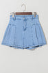 Pleated Patchwork Wide Leg Lightweight Denim Shorts