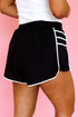 Pleated Piped Trim Sporty Active Casual Shorts