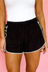 Pleated Piped Trim Sporty Active Casual Shorts